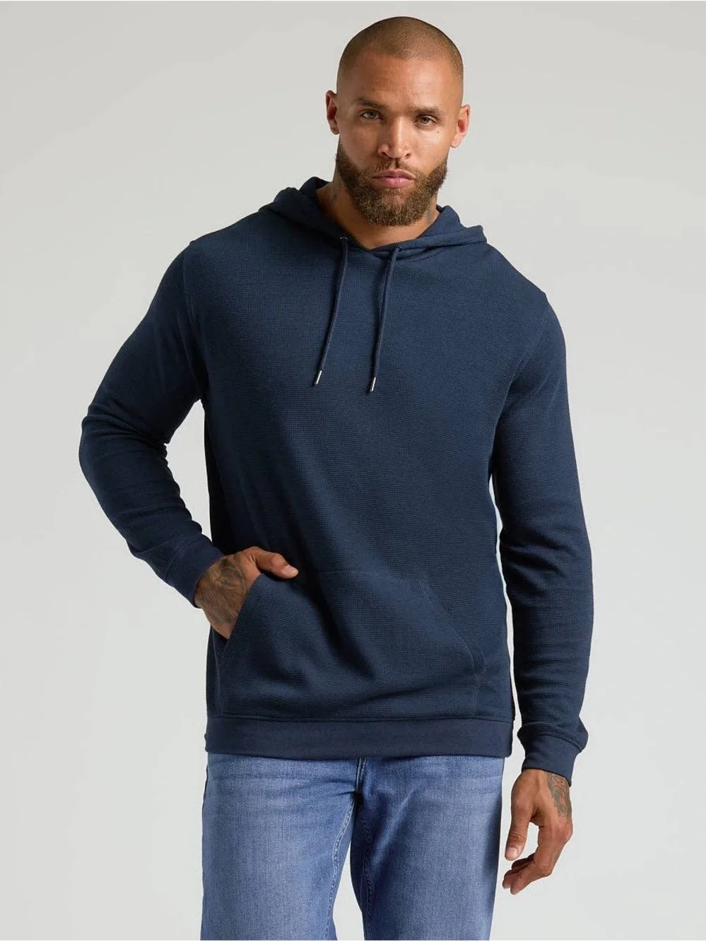 Men's Knit Hooded Pullover in Navy